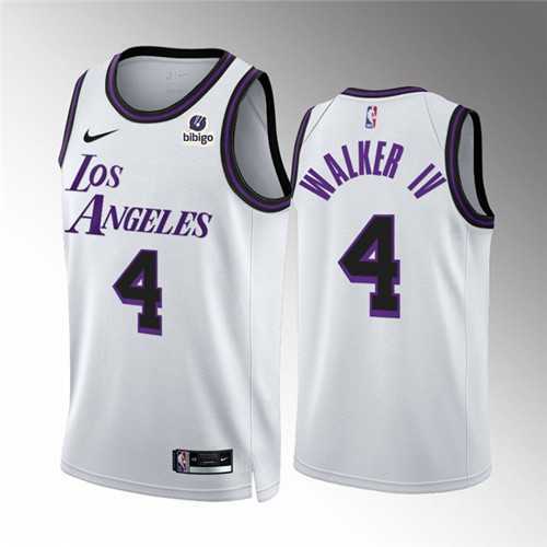 Mens Los Angeles Lakers #4 Walker IV White City Edition Stitched Basketball Jersey Dzhi
